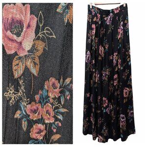 Vintage Worthington Womens Size 10 Black Floral Pleated Cottagecore Midi Skirt